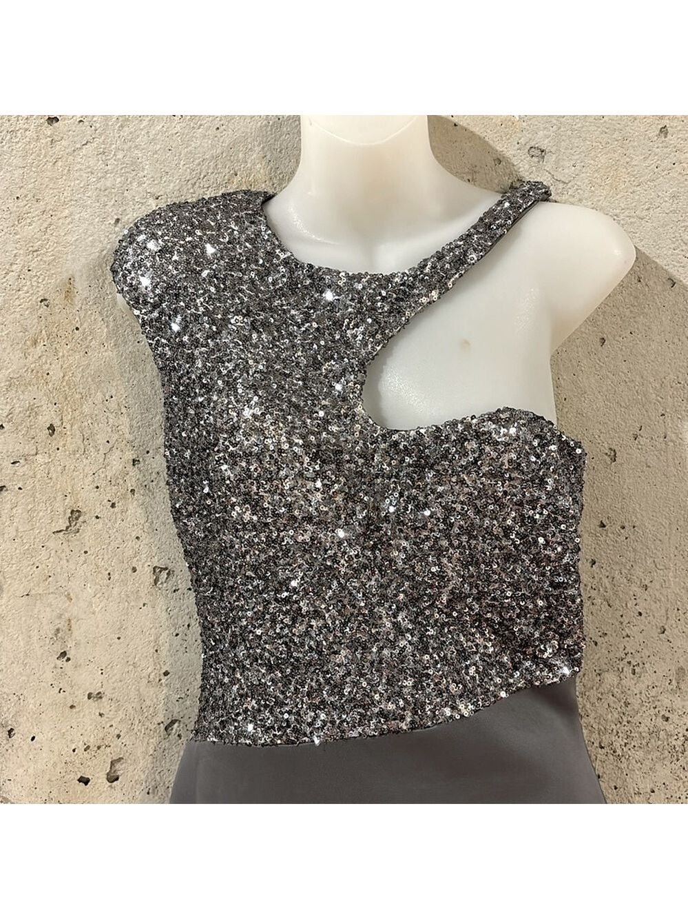 Arden B Exclusive Silver Sequin and Satin Mini Party Dress - Size M - Picture 2 of 10